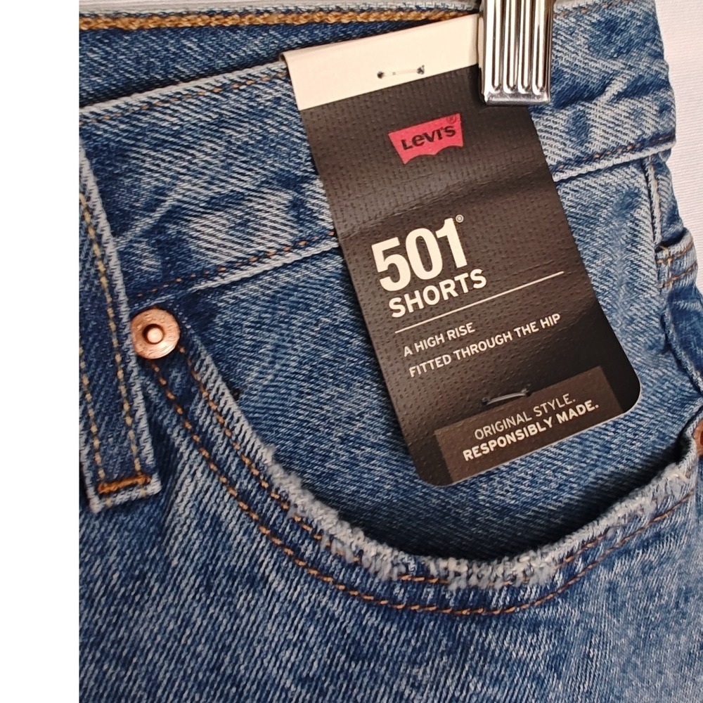 Levi's 501 Shorts 28 Blue High Rise Raw Hem Cut Off Denim 56327-0081 New - Picture 6 of 10
